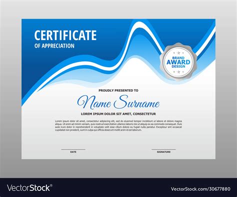 Simple Abstract Fresh Blue Wave Certificate Design