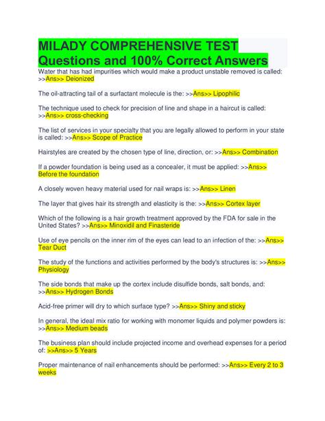 Milady Comprehensive Test Questions And 100 Correct Answers Browsegrades