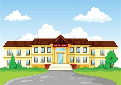 School Building Cartoon Stock Vector Colourbox