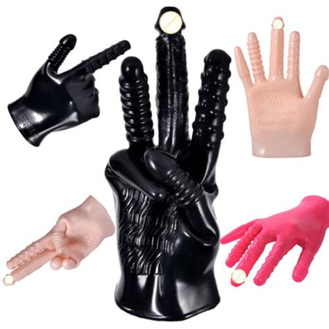 Vibrating Smassager Gloves Black Flesh Rose For Couples Masturbation