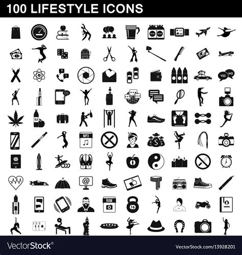 100 Lifestyle Icons Set Simple Style Royalty Free Vector