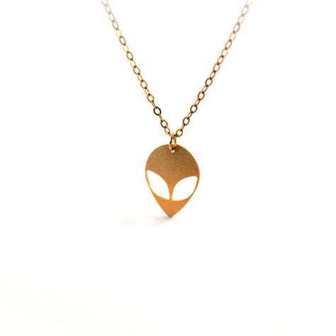 Alien Necklace Alien Jewelry Gold Outer Space Jewellery Paranormal Science Necklace