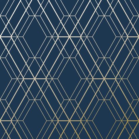 Metro Diamond Geometric Wallpaper Navy Blue And Gold Wow003
