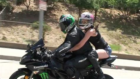 sexy girl model wants to try riding a sportbike motorcycle passenger 2up kawasaki ninja zx6r