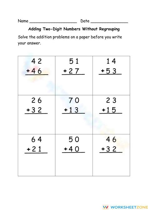 Adding Two Digit Numbers Without Regrouping Worksheet