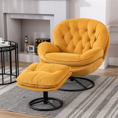 Buy Baysitone Accent Chair With Ottoman360 Degree Swivel Velvet Accent Chair Lounge Armchair