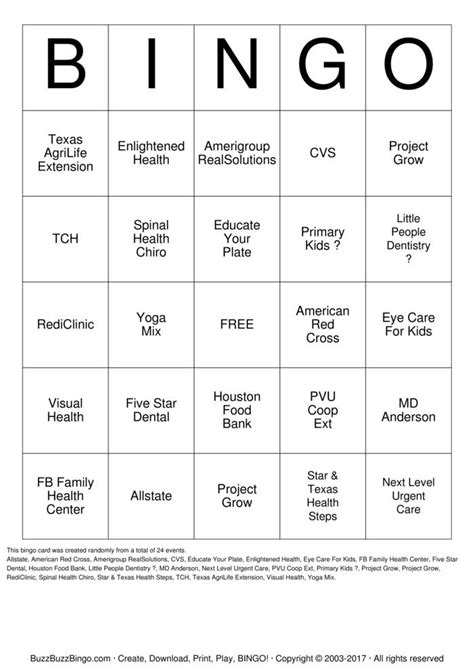 Health Fair Bingo Cards To Download Print And Customize