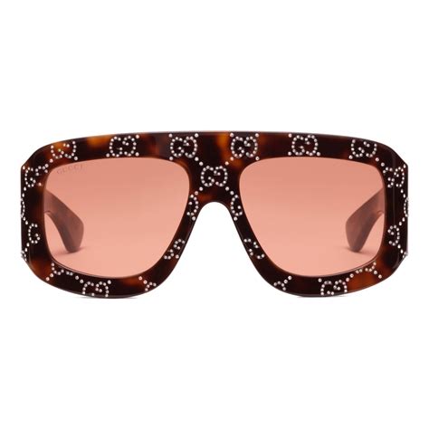 Gucci Rectangular Sunglasses With Gg Tortoiseshell Orange Gucci