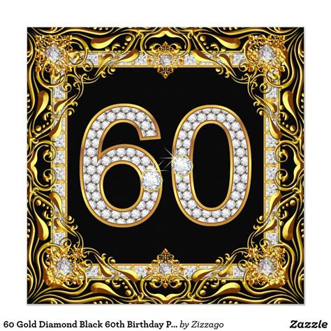 60 Gold Diamond Black 60th Birthday Party Invitation