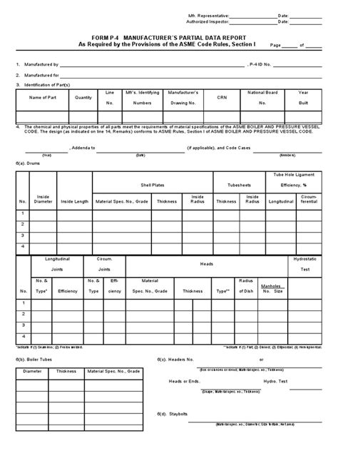 Form P 4 Manufacturer S Partial Data Report As Required By The
