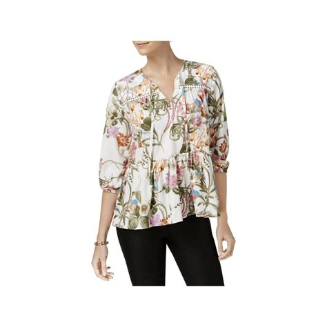 Olivia And Grace Olivia And Grace Womens Floral Print Ruffled Peasant Top Ivory M