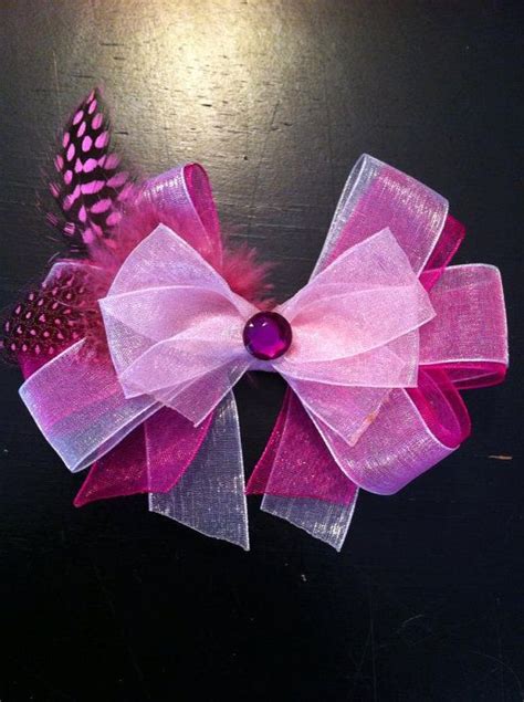 3 Inch Pink Feather Hair Bow Ribbon Bows Ribbons Feather Hair Bows