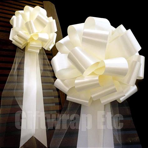 Large Ivory Wedding Pull Bows With Long Tulle Tails 9 Wide Set Of 6
