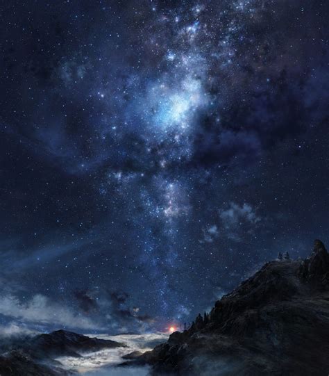 Wallpaper Pegunungan Ruang Langit Bintang Awan Awan Bima Sakti