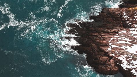 Rocks Waves Aerial View 4k Hd Wallpaper