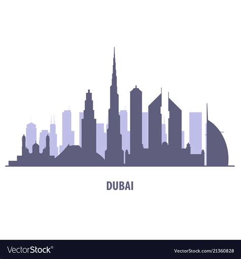 Dubai Skyline Silhouette Landmarks Cityscape Vector Image