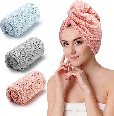 Czzxi 3 Pcs Microfiber Hair Towel Wraps For Women Wet Hair Fast
