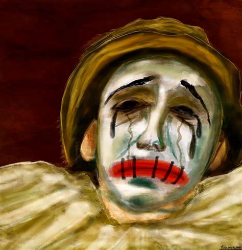 A Painting Of A Clown With His Face Painted White And Red