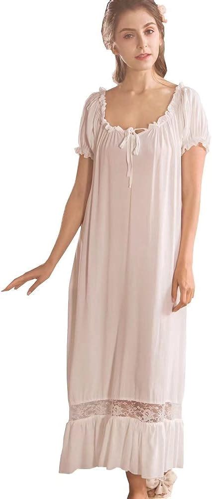 flaydigo ladies long victorian style white cotton short sleeve nightdress nightgown with plus