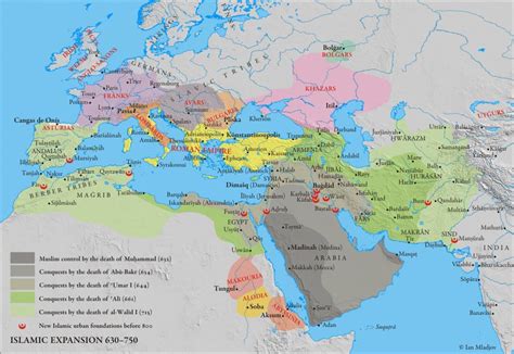 Islamic Conquests From 630 750 Ad With Surrounding States Ancient