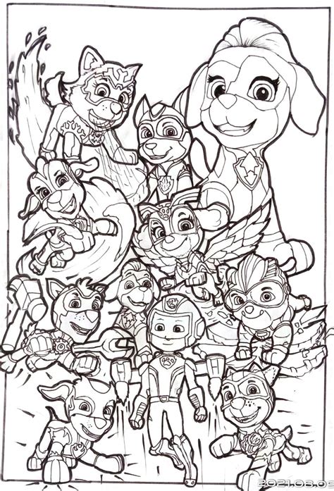 Paw Patrol Mighty Pups Printable Colouring Page