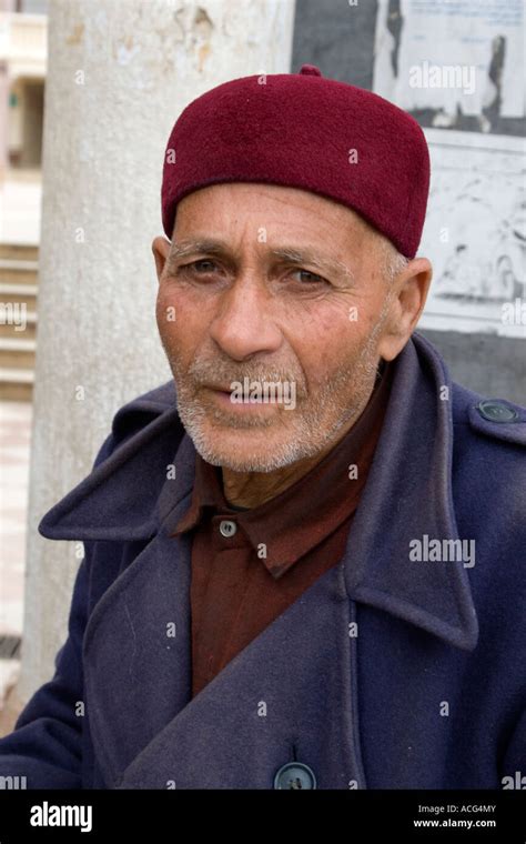 Derna Libya Libyan Man Wearing Tunisian Chechia Hat Stock Photo