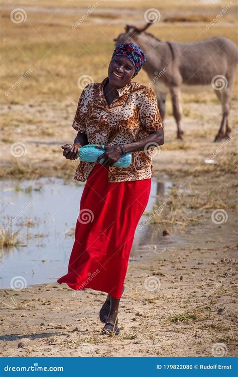 Opuwo Namibia Jul 06 2019 Namibian Women With Her Donkey Seen In