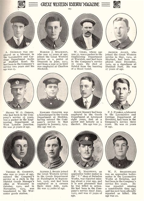 1916 Gwr First World War Casualties Source Scan From The Flickr