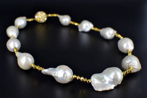 Large Baroque Freshwater Pearl Necklace Gold Tone