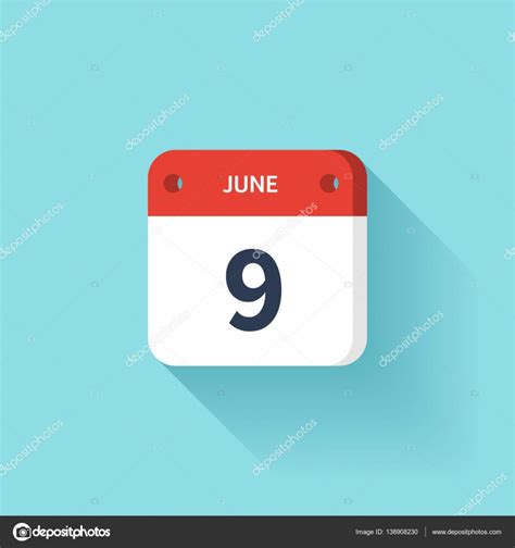 June 9 Isometric Calendar Icon With Shadowvector Illustrationflat