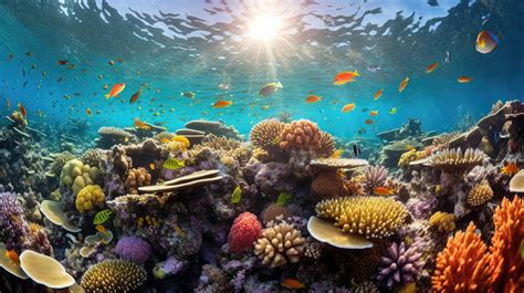 A Coral Reef Teeming With Tropical Fish Underwater Photography Bright