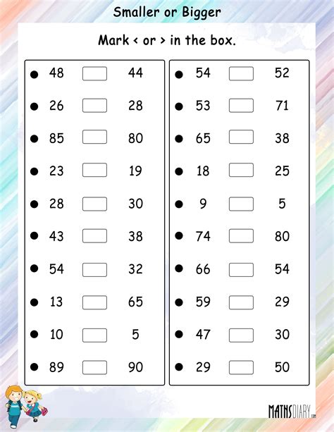 Smaller Or Bigger Number Math Worksheets