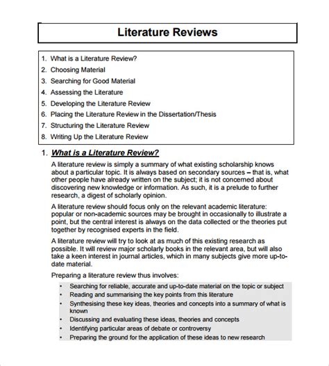 FREE 5 Sample Literature Review Templates In PDF MS Word