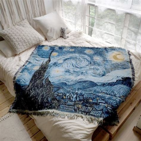 Van Gogh Woven Blanket Starry Night Fringe Blanket Jacquard Etsy