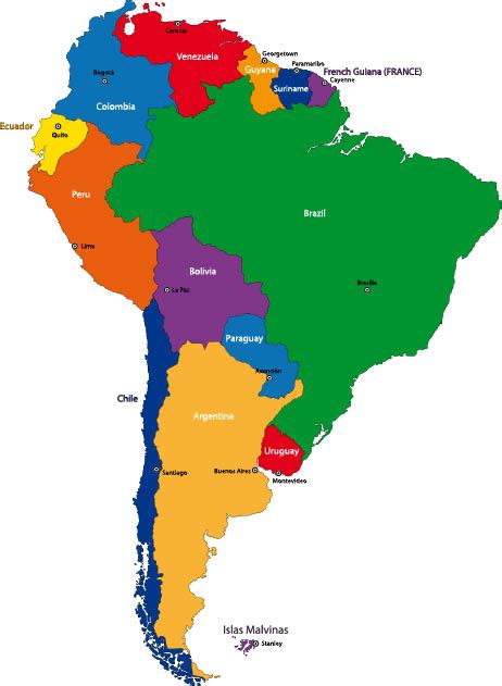 América Del Sur Solo Miembros Mapa Político Todos Los Países En