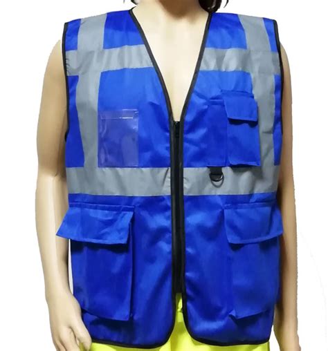 The blue safety vests are typically in stock and ready to ship. Hi-Viz Executive Safety Vest with 4 Pocket in Blue Color ...