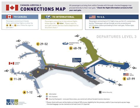 Vancouver Airport Usintl Arrivals Connections Map Airport Map Map