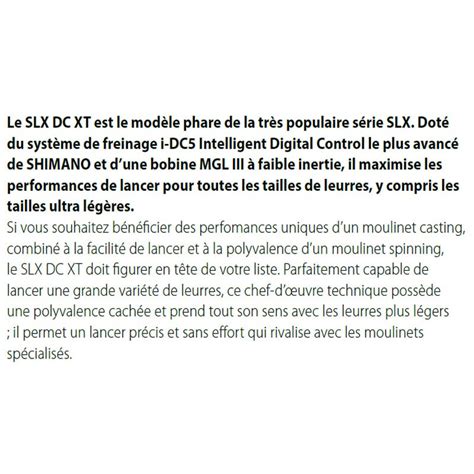 SUPER Moulinet Casting Shimano SLX XT DC 71 XG SLXDCXT71XG Catalogue