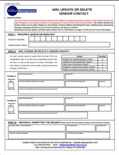Free 6 Vendor Contact Information Forms In Pdf