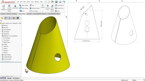 Solidworks Tutorial Sheet Metal Cone Youtube