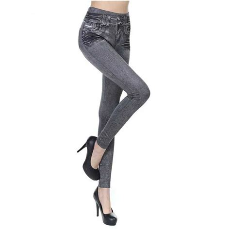 Jeans Print Denim Really Pocket Leggings Women Hot Sell Fashion Mid Waist Leggings Pants Female