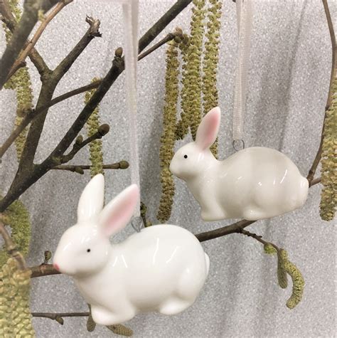 Ceramic White Bunny Rabbit Hanging Decorations Tutti Decor Ltd