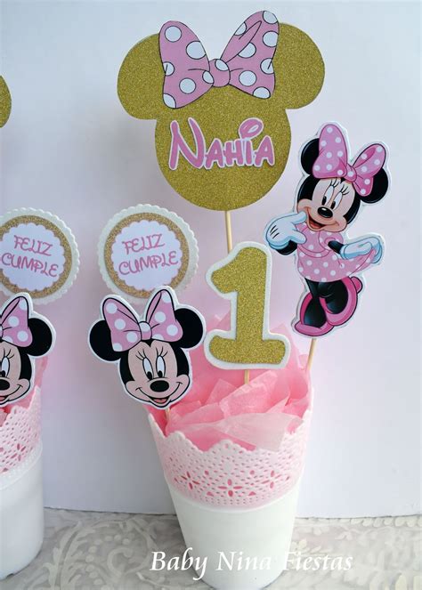 Baby Nina Fiestas Kit Minnie Mouse En Rosa Y Dorado Para El 1er Añito