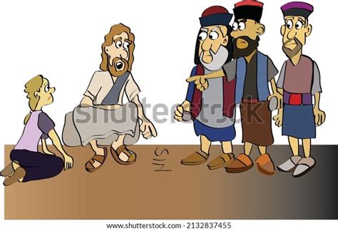 Cartoon Jesus Woman Caught Adultery Stock Vector Royalty Free