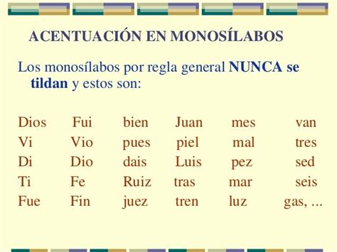 La Acentuación De Las Palabras Monosílabas