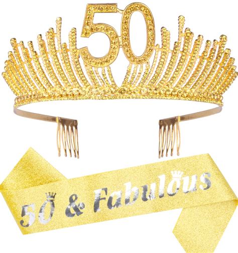 buy meant2tobe 50th birthday sash and tiara for women fabulous glitter sash queen rhinestone