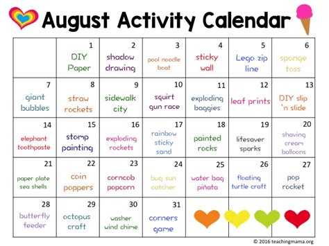 August Preschool Calendar