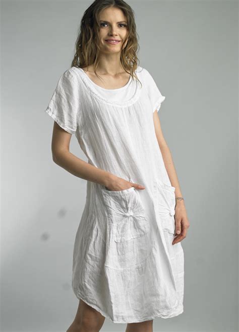 Tempo Paris Short Sleeve Linen Dress 9059l White Shop Boutique Flirt