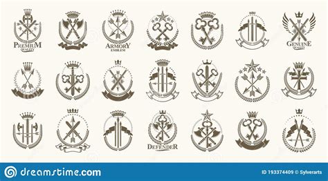 Vintage Weapon Vector Logos Or Emblems Heraldic Design Elements Big