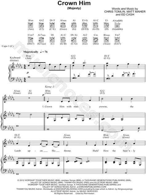 Chris Tomlin Crown Him Majesty Sheet Music In Bb Minor